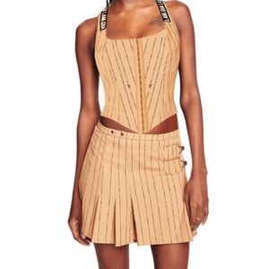 I.AM.GIA Heather‎ Pleated Mini Skirt Tan Pinstripe Y2K